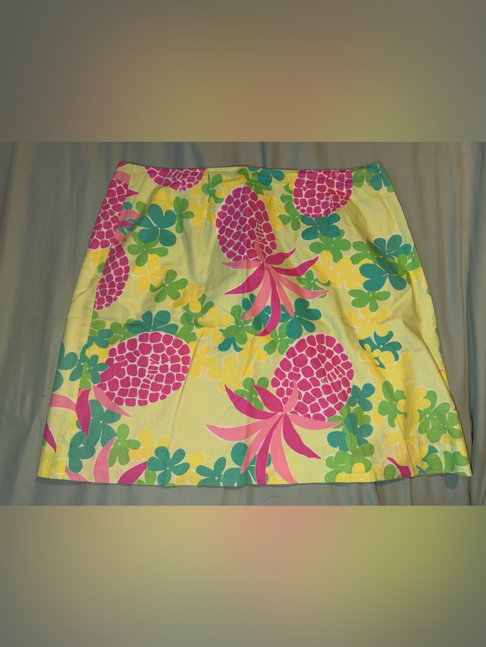 VINTAGE Lilly Pulitzer Floral Pineapple Print Skirt - Yellow, Pink & Green